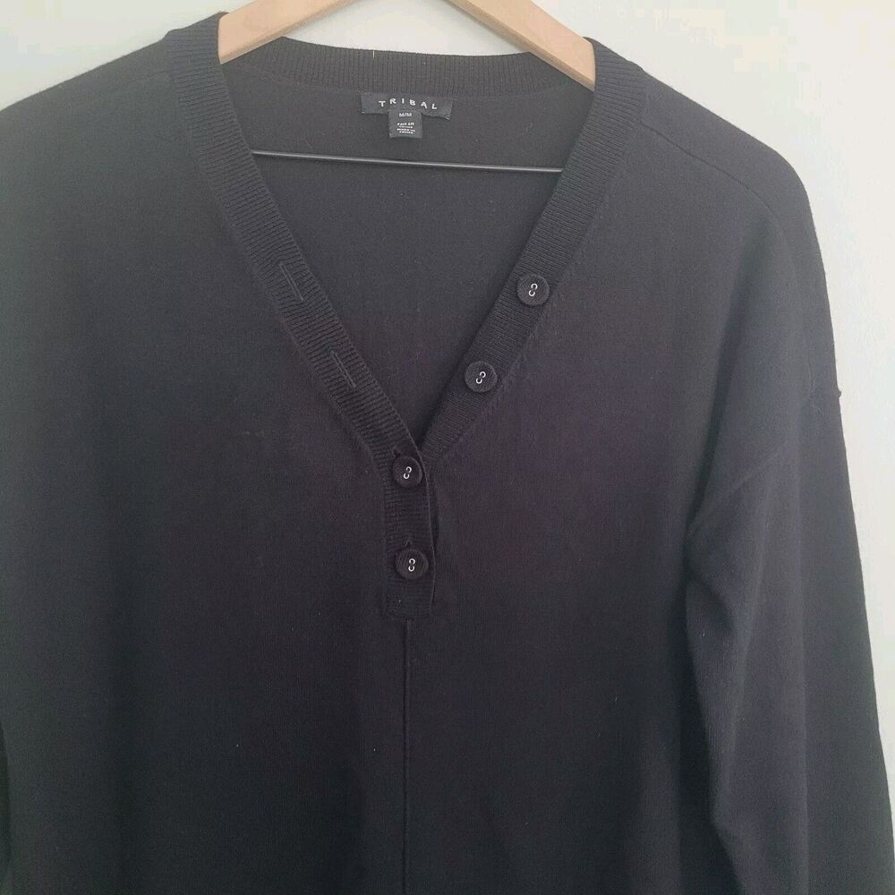 Tribal Tunic Sweater Black Womens  Medium Stretch